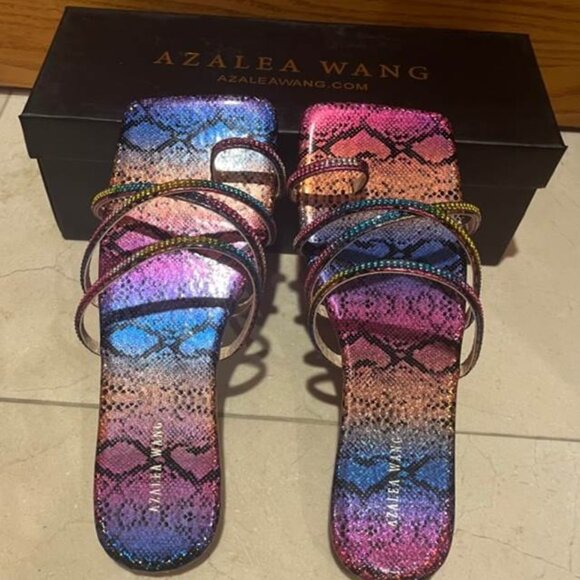 Azalea Wang LAST TO LEAVE RHINESTONE FLAT SANDAL - Picture 3 of 3